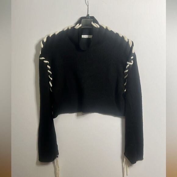 OAK + FORT LACE UP WOOL BLEND CROPPED MOCK NECK NWT SWEATER SIZE S - Picture 3 of 10